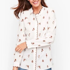 Talbots Scallop Trim Embroidered Shirt NWT